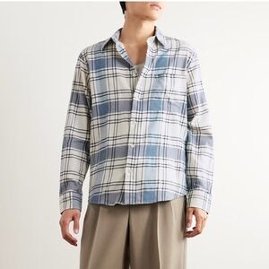 NN07 Cohen Button Down Flannel Shirt Small Blue White Plaid Check 100% Cotton